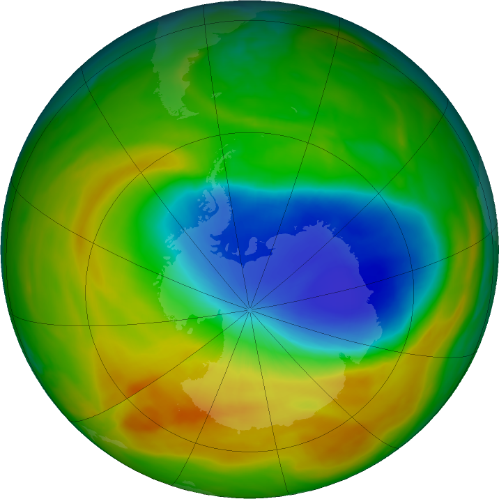 Antarctic ozone map for 21 October 2019